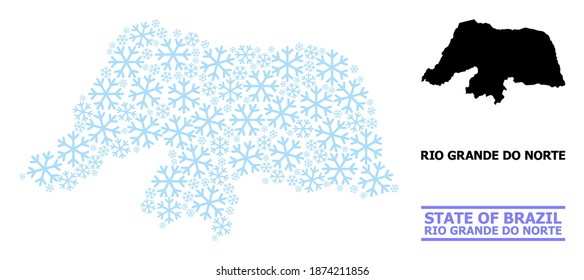 Vektor-Mosaik-Karte des Rio Grande do Norte Staat für Neujahr, Weihnachtsfeiern und Winter. Die Mosaikkarte des Rio Grande do Norte State besteht aus hellblauem Schnee.