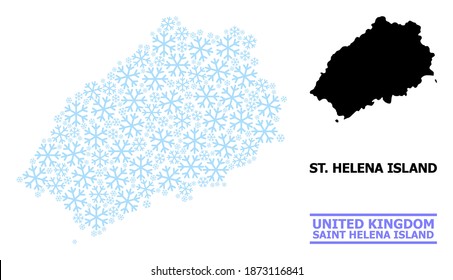Vector mosaic map of Saint Helena Island done for New Year, Christmas celebration, and winter. Mosaic map of Saint Helena Island is done of light blue snowflakes.