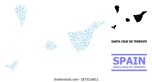 Vektor-Mosaik-Karte der Provinz Santa Cruz de Tenerife für Neujahr, Weihnachtsfeiern und Winter getan. Die Mosaikkarte der Provinz Santa Cruz de Tenerife ist aus hellblauen Schneegegenständen erbaut.