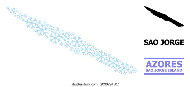 Vector mosaic map of Sao Jorge Island done for New Year, Christmas celebration, and winter. Mosaic map of Sao Jorge Island is done of light blue ice crystals.