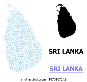 Vector mosaic map of Sri Lanka organized for New Year, Christmas celebration, and winter. Mosaic map of Sri Lanka is made with light blue snow items.