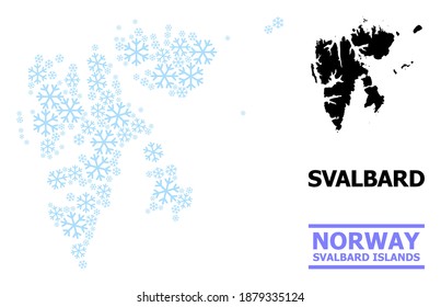 Vector mosaic map of Svalbard Islands constructed for New Year, Christmas celebration, and winter. Mosaic map of Svalbard Islands is done of light blue snow items.