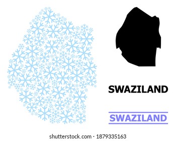 Vector mosaic map of Swaziland organized for New Year, Christmas celebration, and winter. Mosaic map of Swaziland is formed from light blue snow icons.