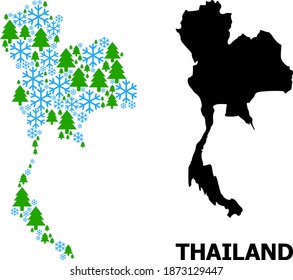 Vector mosaic map of Thailand constructed for New Year, Christmas, and winter. Mosaic map of Thailand is organized from snow and fir forest.