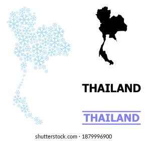 Vector mosaic map of Thailand created for New Year, Christmas celebration, and winter. Mosaic map of Thailand is created of light blue snow. Design template for patriotic and New Year applications.