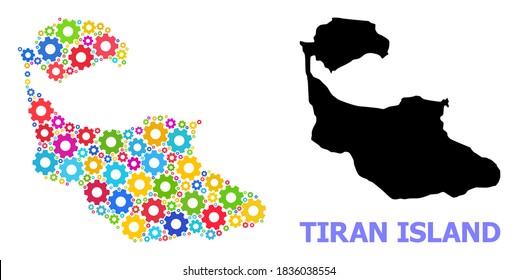 Vector mosaic map of Tiran Island done for mechanics. Mosaic map of Tiran Island is done from random bright cogs. Engineering items in bright colors.