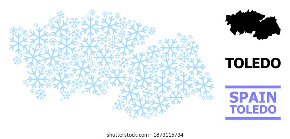 Vector mosaic map of Toledo Province done for New Year, Christmas celebration, and winter. Mosaic map of Toledo Province is formed from light blue snow items.