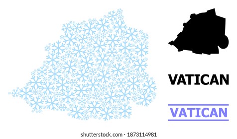 Vector mosaic map of Vatican organized for New Year, Christmas celebration, and winter. Mosaic map of Vatican is composed from light blue snow parts.
