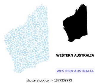 Vector mosaic map of Western Australia constructed for New Year, Christmas celebration, and winter. Mosaic map of Western Australia is shaped from light blue snow parts.