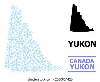 Mapa de mosaicos vectoriales de la provincia de Yukón creado para Año Nuevo, celebración de Navidad e invierno. Mapa mosaico de la provincia de Yukón creado con copos de nieve azul claro.