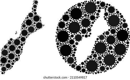 Vector mosaic Masirah Island map of coronavirus elements. Mosaic geographic Masirah Island map created as carved shape from circle with coronavirus elements in black color hues.