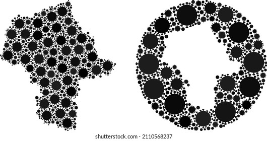 Vector mosaic Masovian Voivodeship map of covid virus icons. Mosaic geographic Masovian Voivodeship map designed as carved shape from circle with flu virus icons in black color hues.