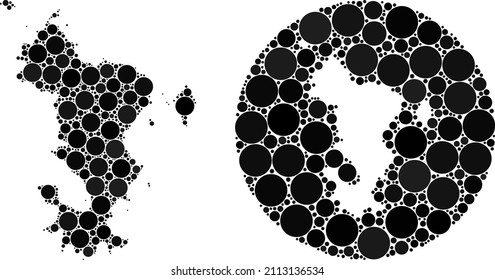 Vector mosaic Mayotte Islands map of circle parts. Mosaic geographic Mayotte Islands map is created as stencil from round shape with round parts in black colors.