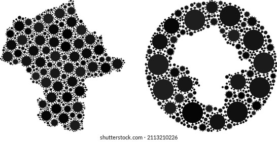 Vector mosaic Mazovia Province map of covid infection items. Mosaic geographic Mazovia Province map constructed as stencil from circle with covid icons in black color hues.