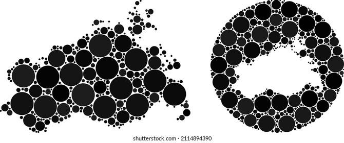 Vector mosaic Mecklenburg-Vorpommern Land map of round parts. Mosaic geographic Mecklenburg-Vorpommern Land map is constructed as carved shape from round shape with round items in black colors.