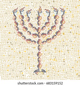 vector mosaic menorah- inspired by the hamat gader synagogue in israel