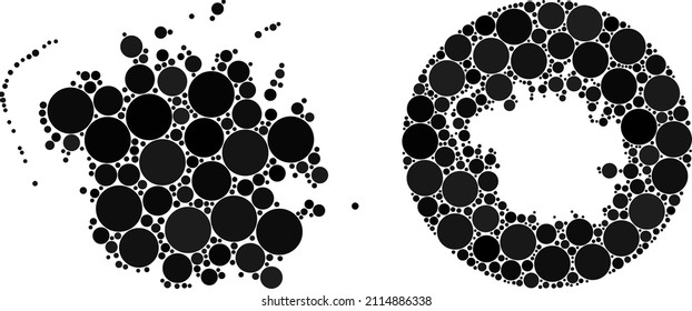 Vector mosaic Micronesia island map of round dots. Mosaic geographic Micronesia island map is constructed as carved shape from circle with round dots in black color hues.