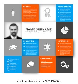 Vector mosaic minimalist cv / resume template profile - orange and blue version