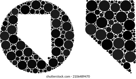 Vector mosaic Nevada State map of spheric dots. Mosaic geographic Nevada State map is constructed as carved shape from round shape with round dots in black colors.