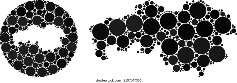 Vector mosaic North Brabant Province map of round dots. Mosaic geographic North Brabant Province map designed as carved shape from round shape with circle items in black colors.
