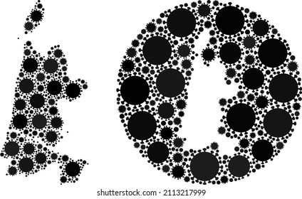 Vector mosaic North Holland map of covid virus icons. Mosaic geographic North Holland map created as subtraction from round shape with flu virus icons in black colors. Template for epidemic warnings.