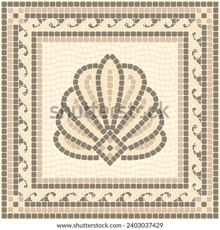 Vector mosaic ornament with shell in brown and beige colors. For ceramics, tiles, ornaments, backgrounds and other projects.