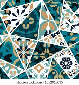 Vector mosaic patchwork design. Colorful background with ethnic oriental ornament. Ornamental decorative pattern