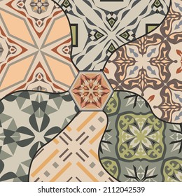 Patrón de mosaico vectorial. Fondo de color decorativo vintage. Portugues, árabes, motivos turcos para la tela o el papel. 