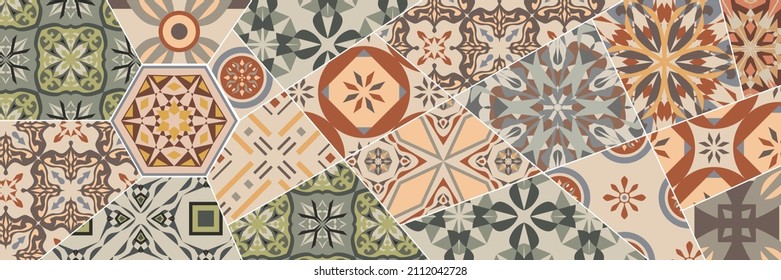 Patrón de mosaico vectorial. Fondo de color decorativo vintage. Portugues, árabes, motivos turcos para la tela o el papel. 