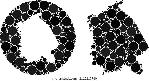 Vector mosaic Pavlodar Region map of round dots. Mosaic geographic Pavlodar Region map created as stencil from round shape with round dots in black colors. Dot vector mosaic Pavlodar Region map.