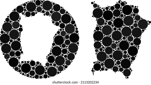 Vector mosaic Penang Island map of circle items. Mosaic geographic Penang Island map is designed as carved shape from round shape with round elements in black color hues.