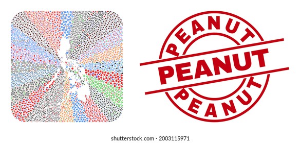 Vector mosaic Philippines map of different icons and Peanut stamp. Mosaic Philippines map constructed as carved shape from rounded square shape. Red round seal with Peanut word.