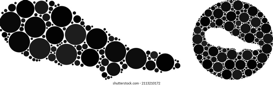 Vector mosaic Pico Island map of round dots. Mosaic geographic Pico Island map is designed as subtraction from circle with round dots in black color hues. Dotted vector mosaic Pico Island map.