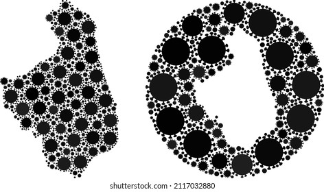 Vector mosaic Podlaskie Voivodeship map of sars virus items. Mosaic geographic Podlaskie Voivodeship map constructed as carved shape from round shape with SARS virus elements in black color hues.