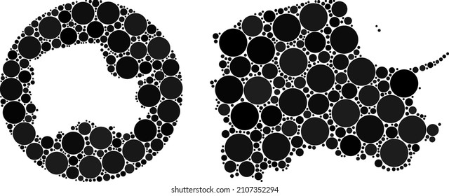 Vector mosaic Pomeranian Voivodeship map of spheric items. Mosaic geographic Pomeranian Voivodeship map constructed as subtraction from round shape with round items in black colors.