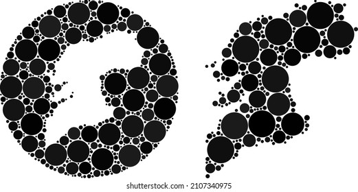Vector mosaic Pontevedra Province map of round dots. Mosaic geographic Pontevedra Province map is designed as carved shape from round shape with sphere items in black colors.