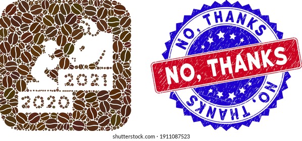 Vector mosaic pray golden bull year and grunge bicolor No, Thanks seal. Mosaic pray golden bull year created as stencil from rounded square with coffee grain.