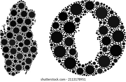 Vector mosaic Qatar map of covid-2019 icons. Mosaic geographic Qatar map designed as subtraction from circle with covid-2019 items in black colors. Illustration for epidemic purposes.