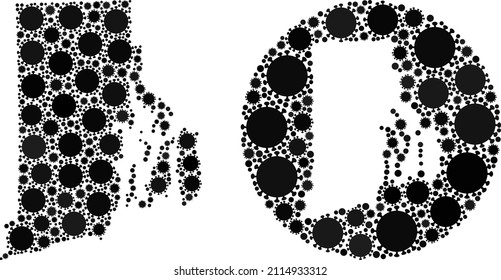 Vector mosaic Rhode Island State map of sars virus items. Mosaic geographic Rhode Island State map created as carved shape from circle with virus outbreak items in black color hues.