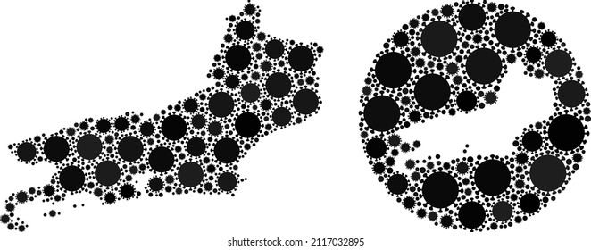 Vector mosaic Rio de Janeiro State map of flu virus items. Mosaic geographic Rio de Janeiro State map created as carved shape from round shape with flu virus elements in black color hues.