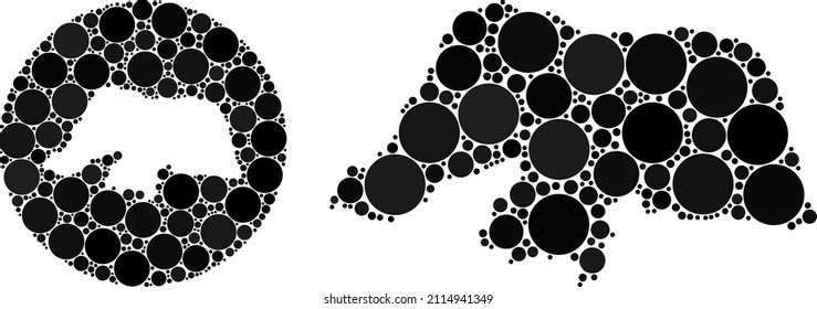 Vektor mosaic Rio Grande do Norte Staatskarte von runden Elementen. Die Mosaik-Landkarte Rio Grande do Norte ist als Schablone aus runder Form mit runden Elementen in schwarzen Farben konstruiert.