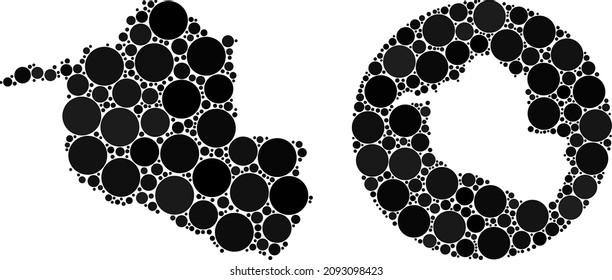 Vektor mosaic Rondonia State Karte der sphärischen Elemente. Mosaik geographische Landkarte Rondonia Staat erstellt als geschnitzte Form aus runden Formen mit runden Punkten in schwarzen Farben.
