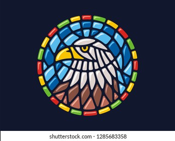Vector mosaic. Round illustration of an eagle. Can be used for application on Souvenirs, dishes, packaging, as well as for stained glass, panels, textiles, and so on.