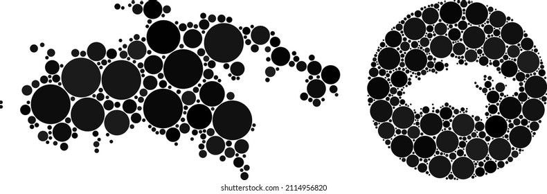 Vector mosaic Saint John Island map of sphere dots. Mosaic geographic Saint John Island map is created as hole from circle with circle parts in black color hues.
