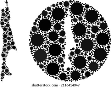 Mosaico vectorial Isla Sakhalin mapa de elementos del virus cóvido. Mapa geográfico mosaico de la isla de Sakhalin diseñado como forma tallada de forma redonda con elementos de brotes de virus en tonos de color negro.