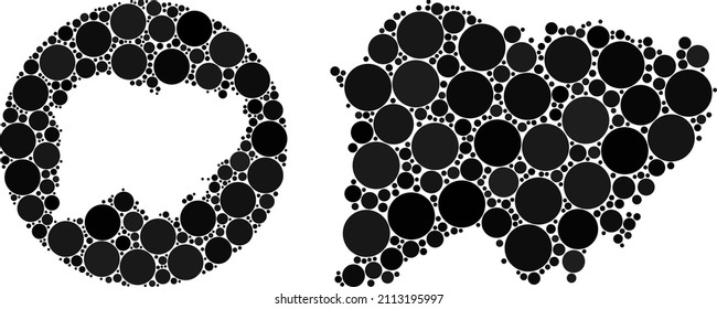 Vector mosaic Salamanca Province map of round dots. Mosaic geographic Salamanca Province map is constructed as carved shape from round shape with round items in black color hues.