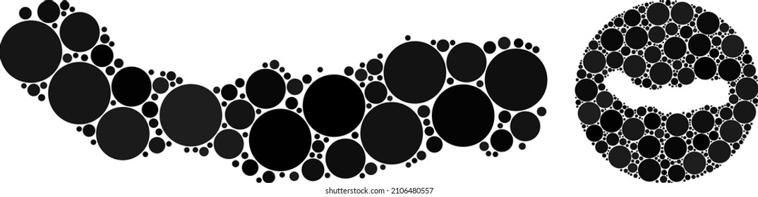 Vector mosaic Sao Miguel Island map of spheric items. Mosaic geographic Sao Miguel Island map is created as carved shape from round shape with circle items in black color hues.