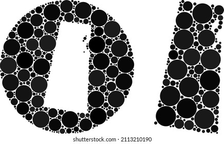 Vector mosaic Saskatchewan Province map of round elements. Mosaic geographic Saskatchewan Province map designed as carved shape from round shape with spheric items in black colors.