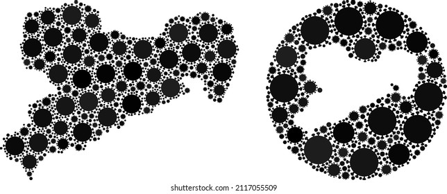 Vector mosaic Saxony Land map of flu virus items. Mosaic geographic Saxony Land map designed as subtraction from circle with virus items in black color hues. Template for isolation purposes.