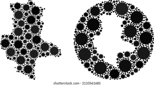Vector mosaic Saxony-Anhalt Land map of flu virus icons. Mosaic geographic Saxony-Anhalt Land map designed as carved shape from circle with flu virus icons in black colors.
